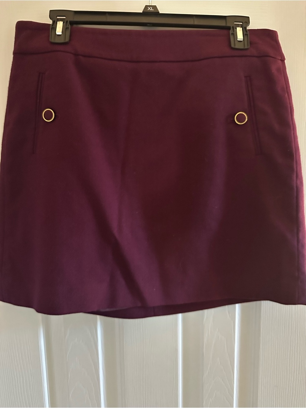 LOFT Plum Mini Skirt with Gold Grommet Accents